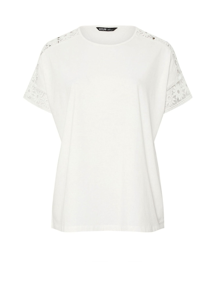 Yours Curve White Crochet Sleeve Boxy T-Shirt - Image 6 of 6