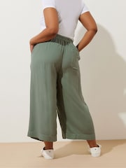 Yours Curve Green Chambray Tie Waist Cropped Trousers - Image 3 of 5