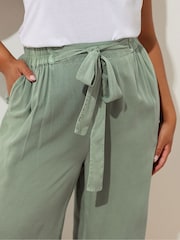 Yours Curve Green Chambray Tie Waist Cropped Trousers - Image 4 of 5