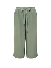 Yours Curve Green Chambray Tie Waist Cropped Trousers - Image 5 of 5