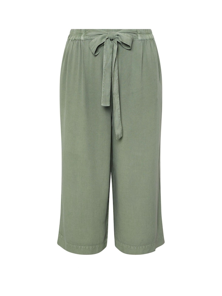 Yours Curve Green Chambray Tie Waist Cropped Trousers - Image 5 of 5