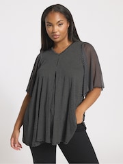 Yours Curve Polka Dot Mesh Sleeve Top - Image 1 of 5