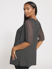 Yours Curve Polka Dot Mesh Sleeve Top - Image 2 of 5