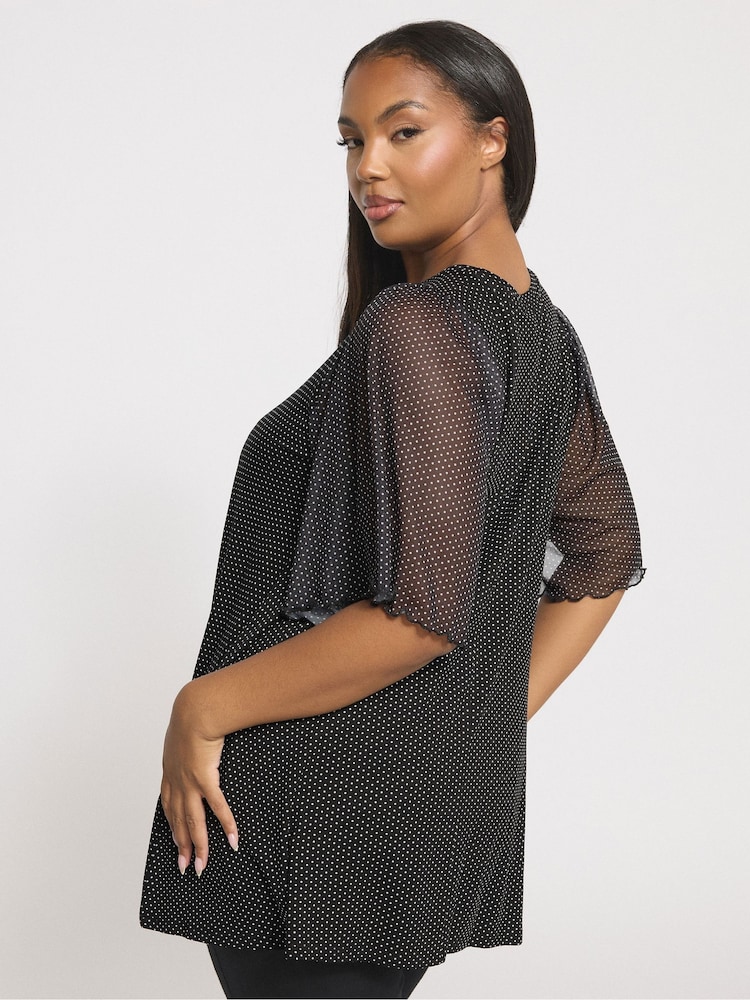 Yours Curve Polka Dot Mesh Sleeve Top - Image 2 of 5