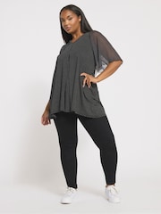 Yours Curve Polka Dot Mesh Sleeve Top - Image 3 of 5