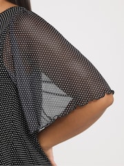 Yours Curve Polka Dot Mesh Sleeve Top - Image 4 of 5