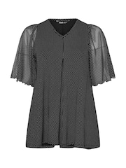 Yours Curve Polka Dot Mesh Sleeve Top - Image 5 of 5