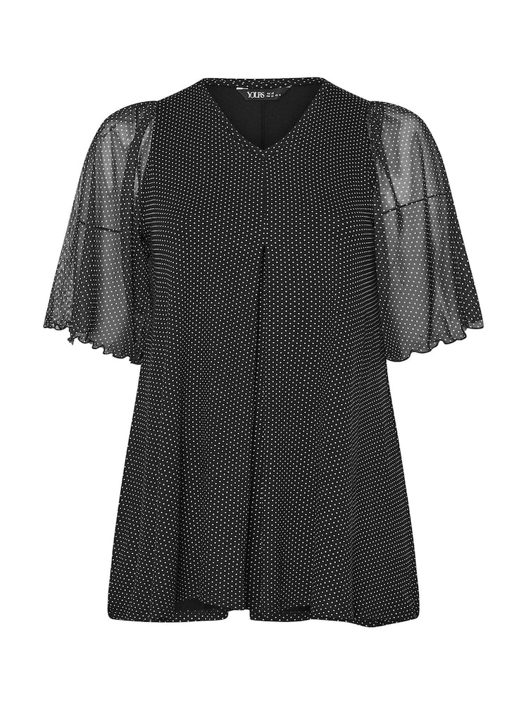 Yours Curve Polka Dot Mesh Sleeve Top - Image 5 of 5