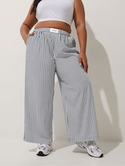 Yours Curve Blue Limited Stripe Boxer Waist Trousers - Image 1 of 5