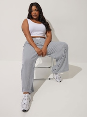 Yours Curve Blue Limited Stripe Boxer Waist Trousers - Image 2 of 5