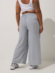 Yours Curve Blue Limited Stripe Boxer Waist Trousers - Image 3 of 5