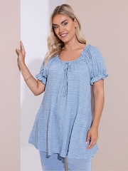 Yours Curve Blue Textured Frill Tunic - Image 1 of 4