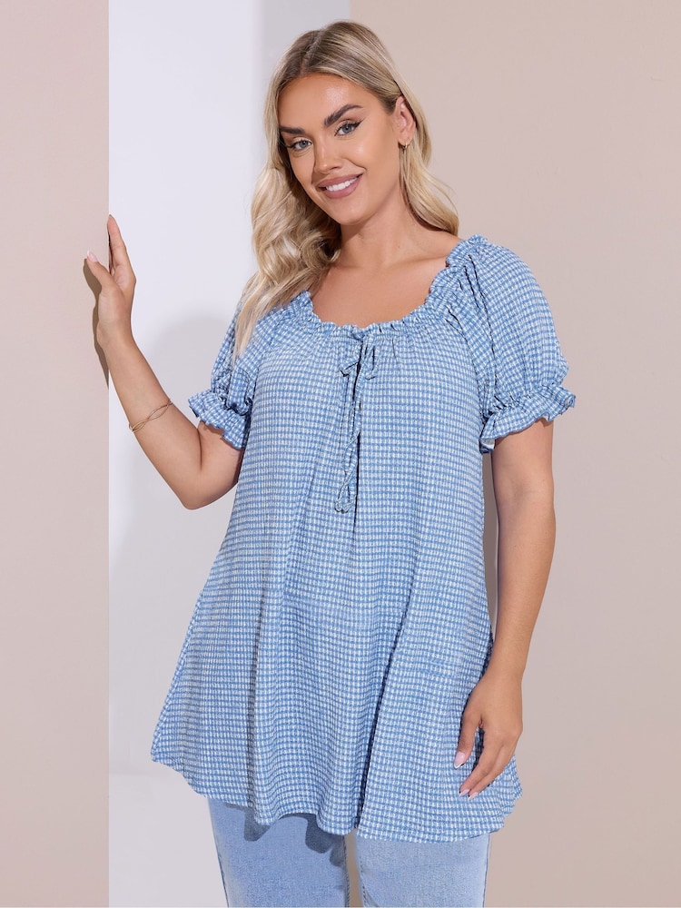 Yours Curve Blue Textured Frill Tunic - Image 1 of 4