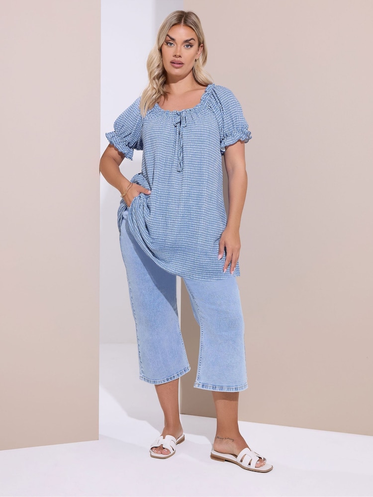Yours Curve Blue Textured Frill Tunic - Image 2 of 4