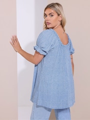 Yours Curve Blue Textured Frill Tunic - Image 3 of 4
