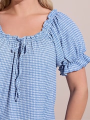 Yours Curve Blue Textured Frill Tunic - Image 4 of 4