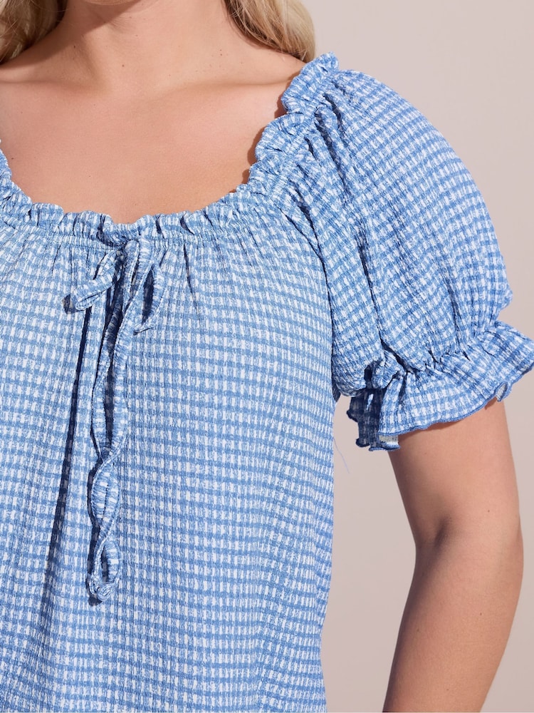 Yours Curve Blue Textured Frill Tunic - Image 4 of 4