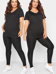 Yours Curve Black Maternity Leggings With Comfort Panel and Stretch  2 Pack - Image 1 of 4