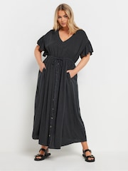Yours Curve Black Button Chambray Maxi Dress - Image 1 of 8