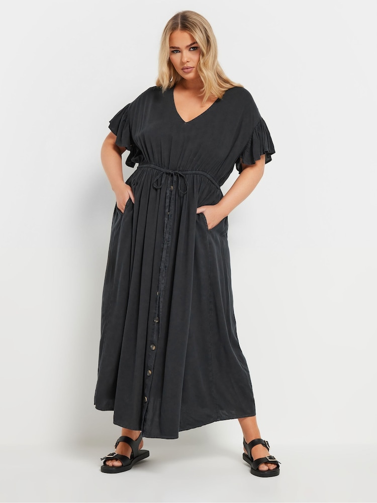 Yours Curve Black Button Chambray Maxi Dress - Image 1 of 8
