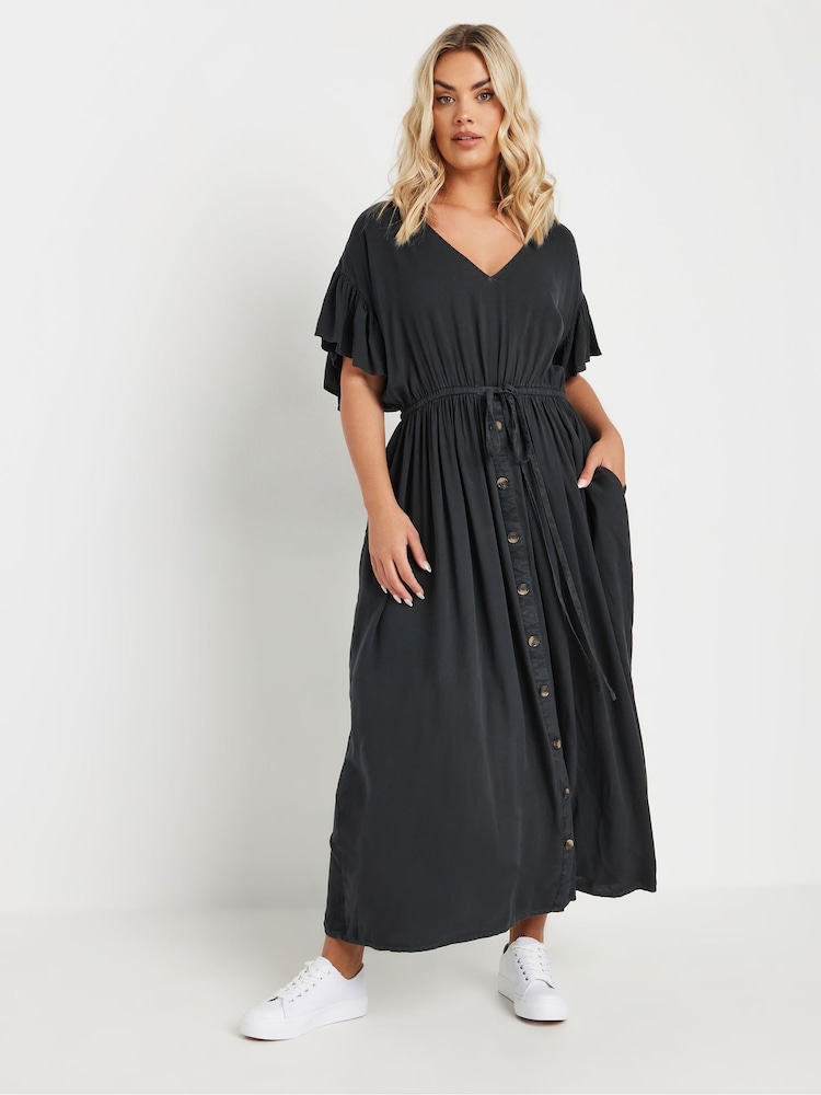 Yours Curve Black Button Chambray Maxi Dress - Image 2 of 8