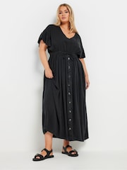 Yours Curve Black Button Chambray Maxi Dress - Image 3 of 8