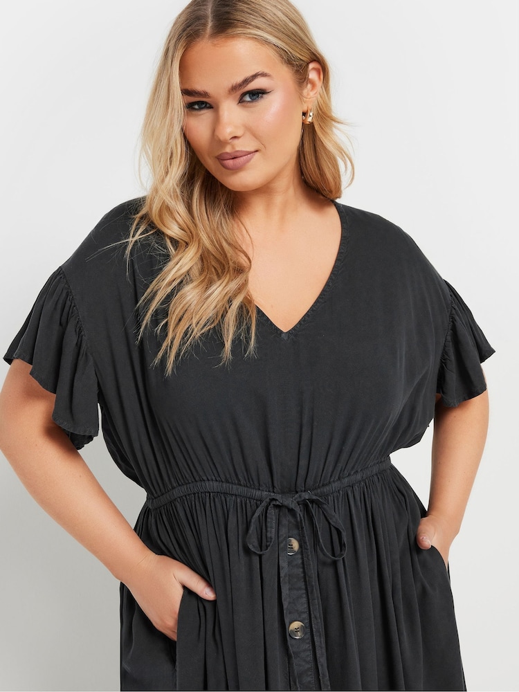 Yours Curve Black Button Chambray Maxi Dress - Image 8 of 8