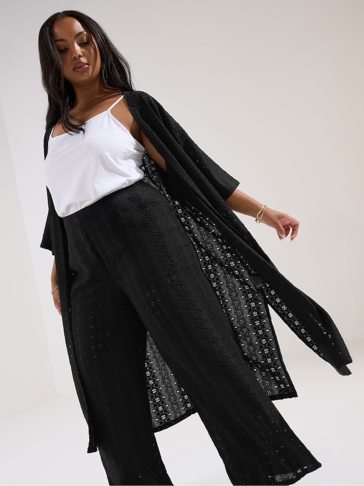 Yours Curve Black Broderie Anglaise Kimono - Image 1 of 4