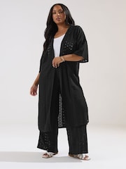 Yours Curve Black Broderie Anglaise Kimono - Image 2 of 4