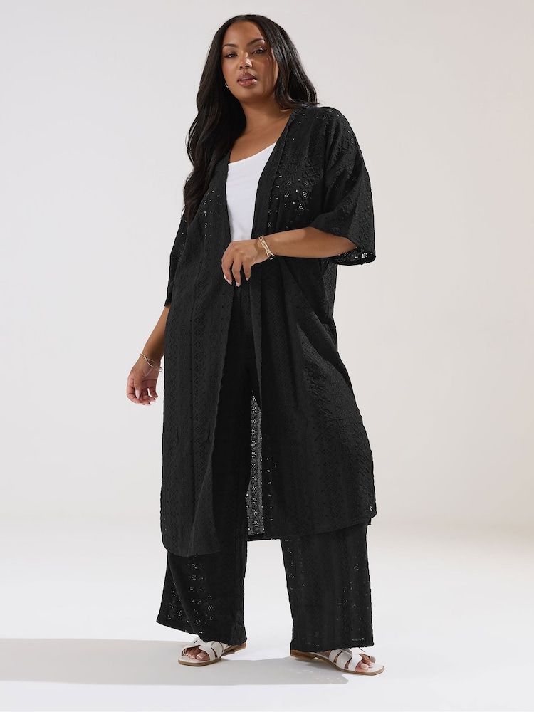 Yours Curve Black Broderie Anglaise Kimono - Image 2 of 4