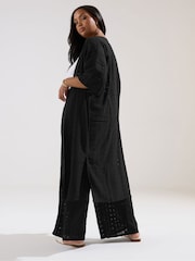 Yours Curve Black Broderie Anglaise Kimono - Image 3 of 4