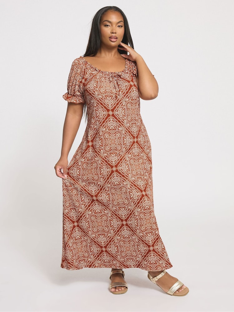 Yours Curve Paisley Textured Milkmaid Dress - Bild 1 von 1