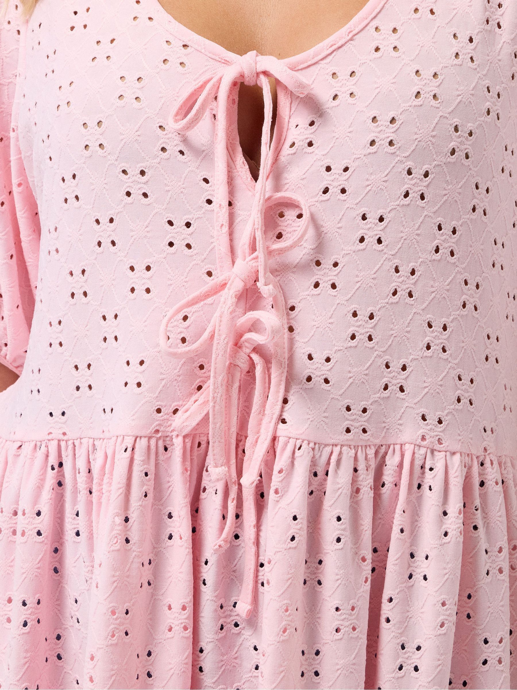 Buy Yours Curve Pink Broderie Anglaise Tie Front Peplum Top from