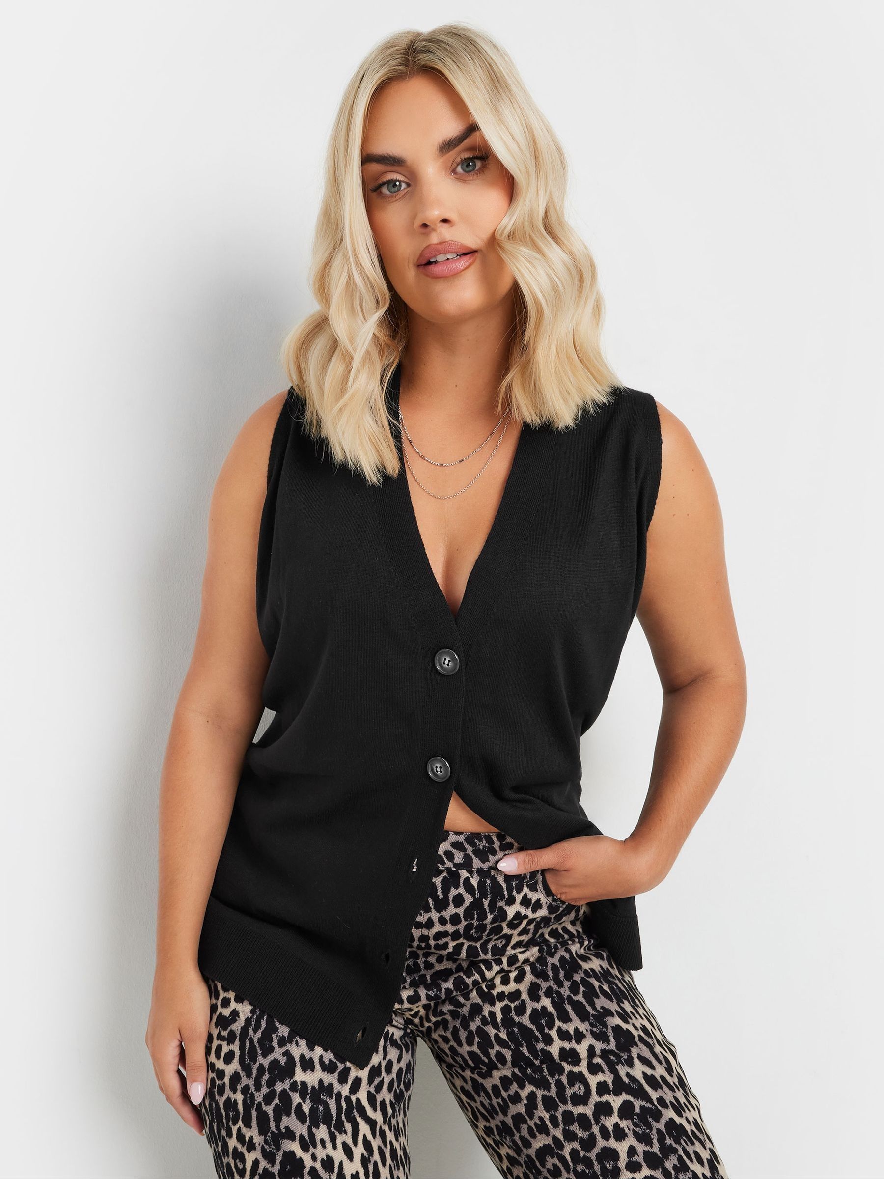 Yours Women's Black Knitted Button Front Vest Top In Size 30-32 - Image 1