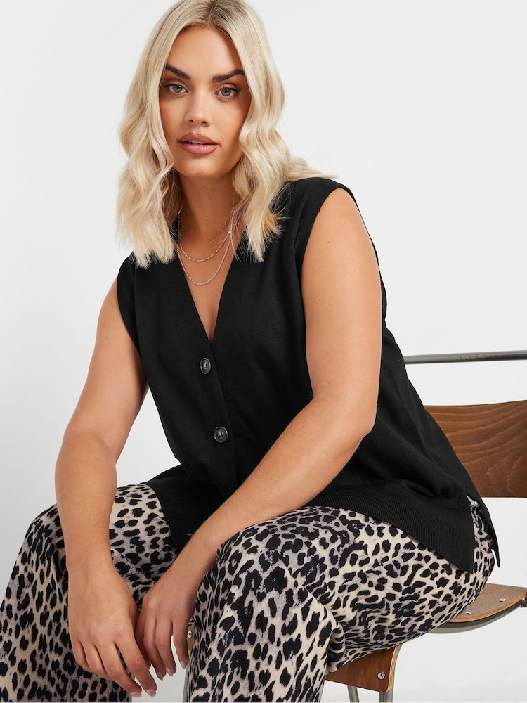 Yours Curve Black Knitted Waistcoat - Image 2 of 6