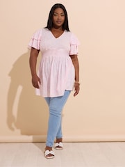 Yours Curve Pink Floral Print Peplum Blouse - Image 3 of 5