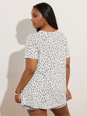 Yours Curve White Ditsy Floral Ribbed Swing T-Shirt - Image 4 of 6