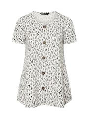 Yours Curve White Ditsy Floral Ribbed Swing T-Shirt - Image 6 of 6