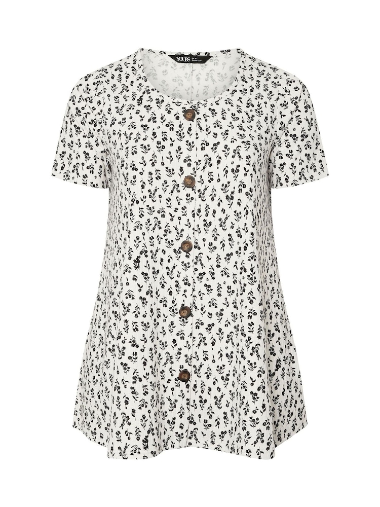 Yours Curve White Ditsy Floral Ribbed Swing T-Shirt - Image 6 of 6