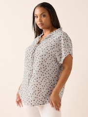 Yours Curve White Leaf Textured Frill Neck Blouse - Image 2 of 9