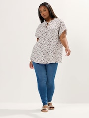 Yours Curve White Leaf Textured Frill Neck Blouse - Image 3 of 9