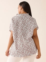 Yours Curve White Leaf Textured Frill Neck Blouse - Image 6 of 9