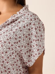 Yours Curve White Leaf Textured Frill Neck Blouse - Image 8 of 9