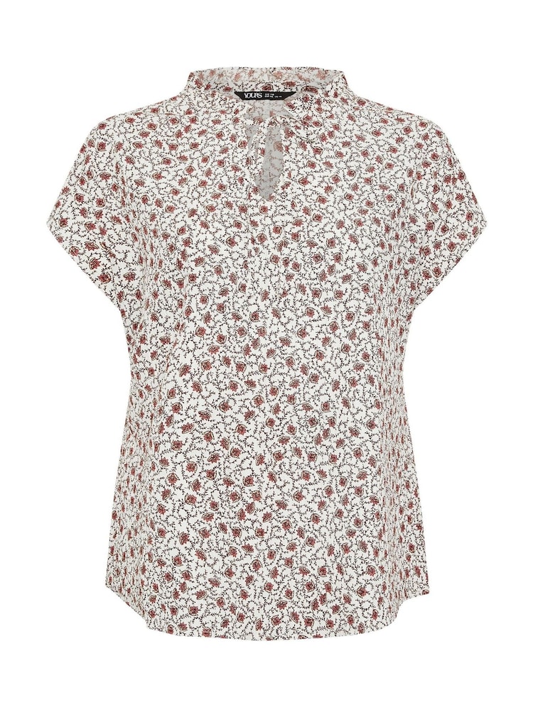 Yours Curve White Leaf Textured Frill Neck Blouse - Image 9 of 9