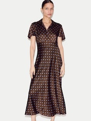 Jigsaw Brown Mini Geo Rose Bias Dress - Image 1 of 6