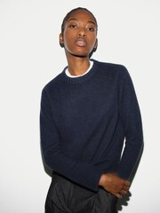 Jigsaw Navy Wool Cashmere Saddle Jumper - Image 3 of 6