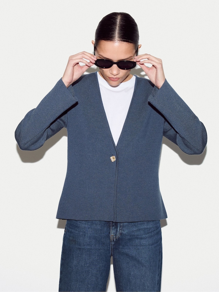 Jigsaw Blue Minimilist Knit Jacket - Image 2 of 5 Jigsaw Blue Minimilist Knit Jacket - Image 2 of 5