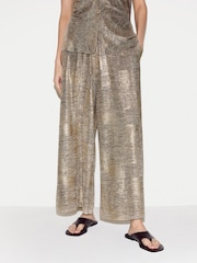 Jigsaw Gold Shimmer Jersey Palazzo Trousers - Image 1 of 6