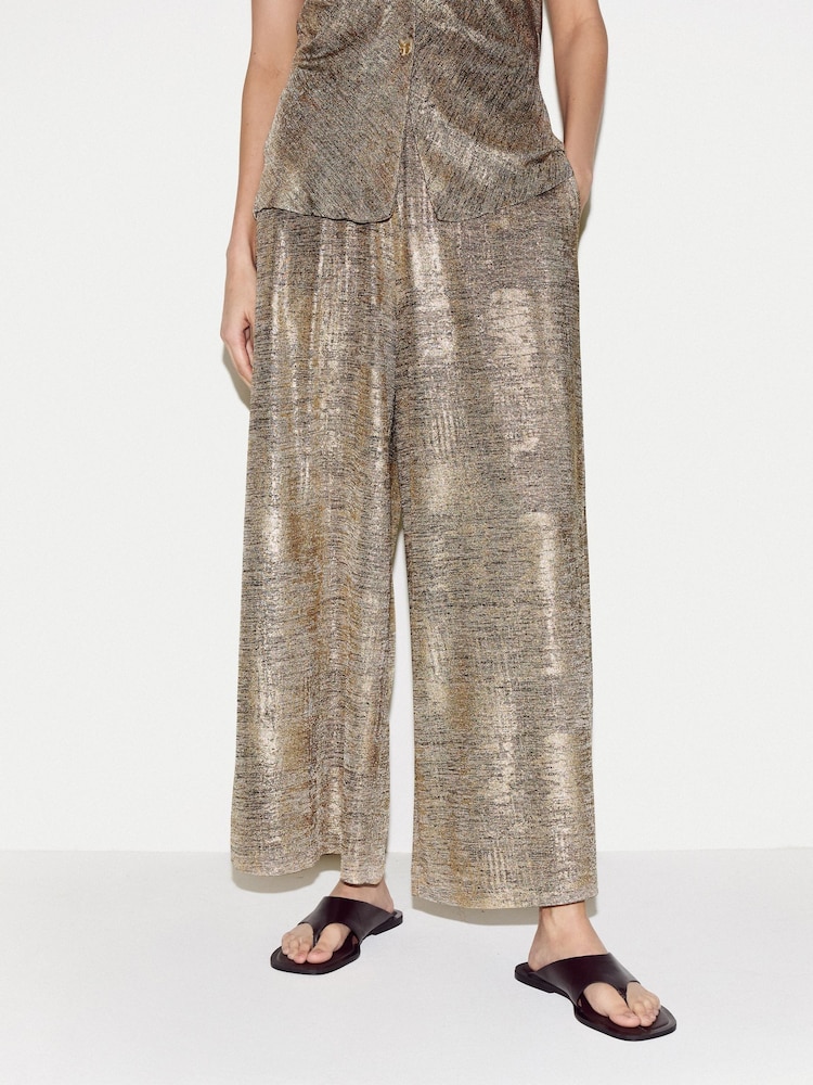 Jigsaw Gold Shimmer Jersey Palazzo Trousers - Image 1 of 6