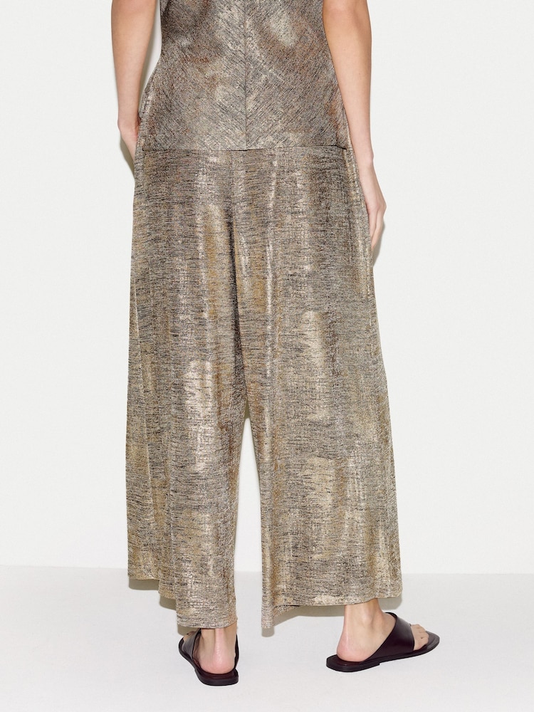 Jigsaw Gold Shimmer Jersey Palazzo Trousers - Image 2 of 6